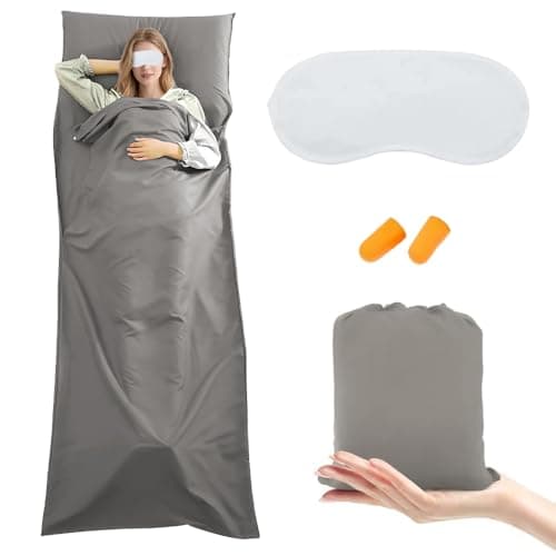 Jonuin Sleeping Bag Liner, 210 x 115 cm Sleeping Bag Liners, Lightweight, Soft & Portable Travel Sheet for Adults, Unisex Sleeping Bag Liner for Backpacking, Camping, Hotels, and Summer Trips (Grey)