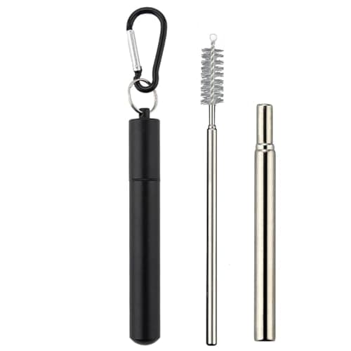 Metal Straw, Reusable Drinking Straws, Collapsible Straw, Collapsible Metal Straws Drinking, with Case and Cleaning, for Home Travel and Office (Black)
