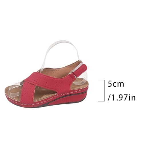 Generisch Sandals for Women Plantar Fasciitis Comfortable Wedge Heel Open Toe Ankle Strap Wide Fit Padded Walking Sandals with Arch Support, red, 8 UK — view 5