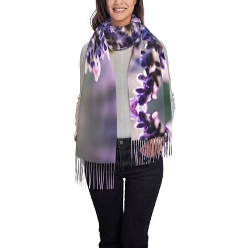 Lavender Flower Print Elegant Fringe Scarf Shawl Wrap For Women Winter Fall Spring Travel Accessory Gift