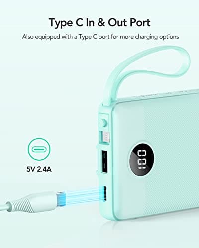 VRURC 10000mAh Power Bank With Built-in 4 Cables, Slim Portable Charger — view 4