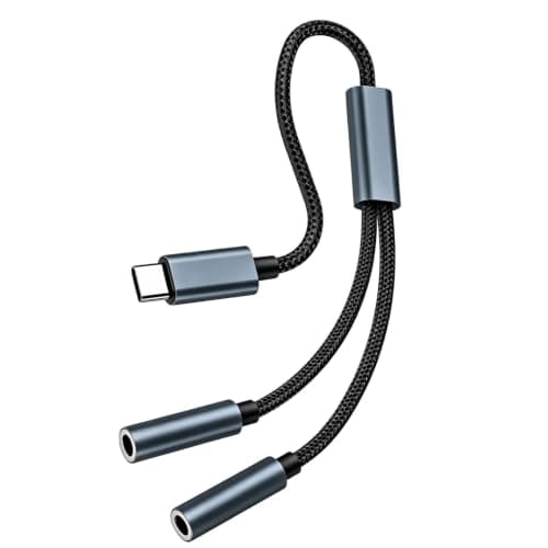 1 Pack USB C to Dual 3.5mm Aux Audio Cord Jack headphone splitter Adapter