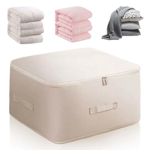 Space Saving Self Compression Organizer, 2024 Upgrade Clothes Storage Organiser for Comforters Compression Duvet Storage Bag (Beige, 52x42x60CM)