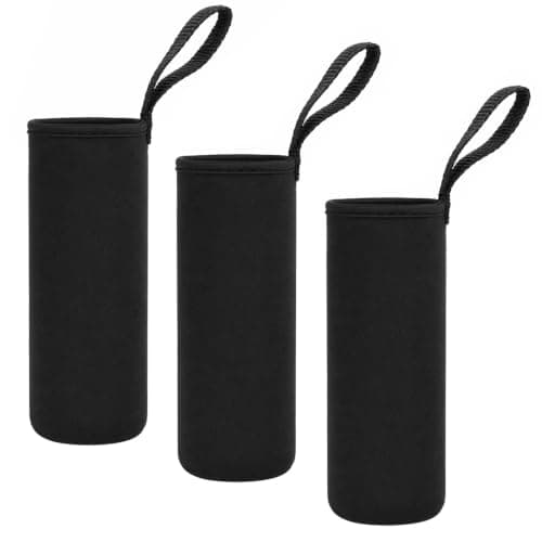 Premium Neoprene Water Bottle Carrier Bag 3 Pack, Insulated Portable Sleeve Cover with Durable Handle, Compatible with 18.5 oz Glass and Stainless Steel Bottles for Hiking, Gym, Travel
