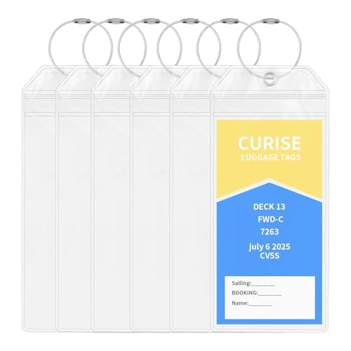 Cruise Luggage Tag Holder, 6 Pcs Waterproof Luggage Tags with Stainless Steel Wire, Clear Suitcase Tags Essentials for Suitcases, Durable Travel Tags Accessories for Luggage (6, 9cm X 20cm)