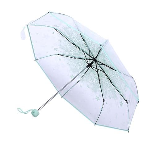Tiiyee Clear Folding Umbrella, Cherry Blossom for Travel Rain (Green) — view 5