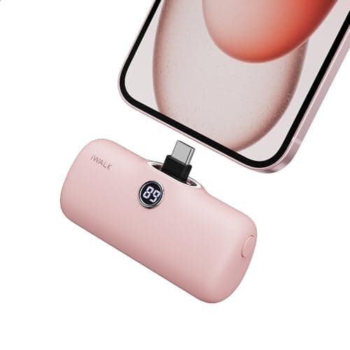 iWALK USB-C Portable Charger 4800mAh 20W Power Bank Small Fast Charging Battery Pack with LED Display Compatible with iPhone 17 Pro/16 Plus/16 Pro Max/15/iPad/AirPods Andriod Phone Samsung,Pink