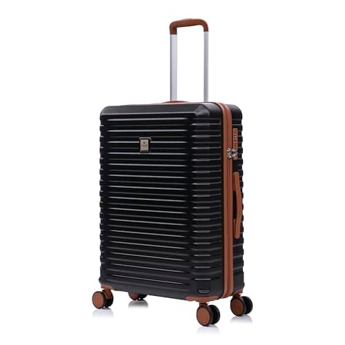 Rocklands Large Suitcase Hard Shell Lightweight 4 Dual Spinner Wheels Trolley Luggage Suitcase Hold Check in Luggage TSA Combination Lock (Black, Medium 24")