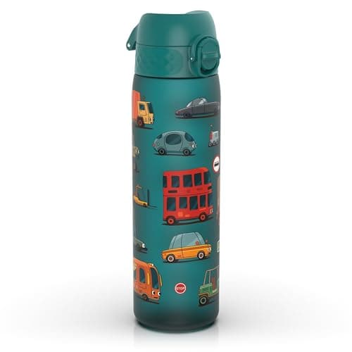 Ion8 Water Bottle, 500ml/18oz, Slim Leak Proof & BPA-Free Drinking Bottle, Secure Lock Prevents Spills, Dishwasher Safe, Carry Handle, Ideal for Adults & Kids - Travel, Gym & School, Aqua, Cars — view 4