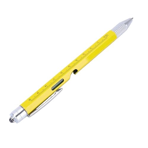 Keenso Multitool Pen, Iron 9 in 1 Multitool Pen with LED Light Screwdrivers Level Ruler Bottle Opener Stylus, Built in LR41 Batteries, for Men Dad Home Office Travel (Yellow) — view 5