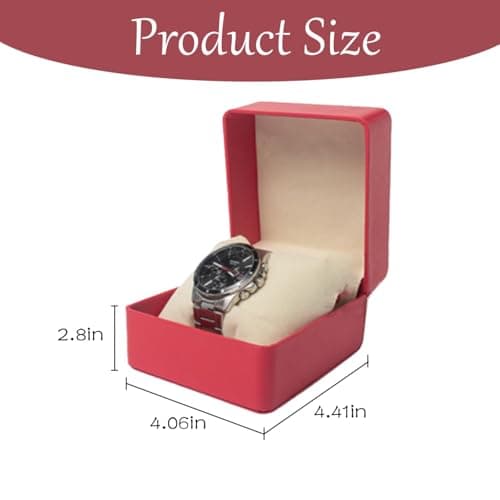 Single PU Leather Watch Storage Box, Jewelry Bracelet Organizer,Portable Red Watch Gift Box with Removable Cushion for Men Women Unisex,Travel Case for Smart & Most Watches,Birthday Valentine Present — view 2