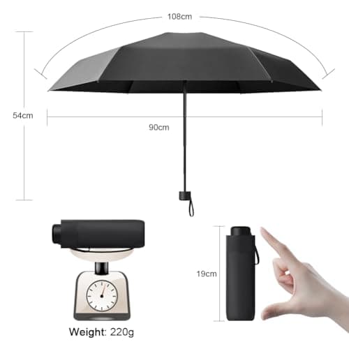 Vicloon Mini Travel Umbrella, Black Compact Folding Umbrella, Small Light-Weight Waterproof Umbrella, Rain and Sun Umbrella for Women Men and Kids（Black） — view 5
