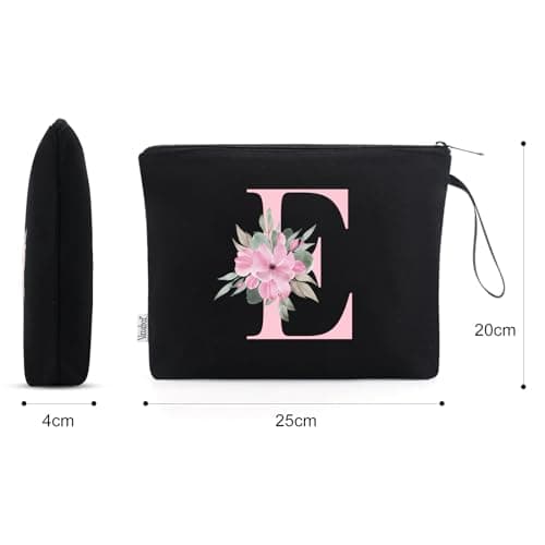 Vavabox Personalised Initial Make Up Bag, Gifts for Women (E, Black) — view 2