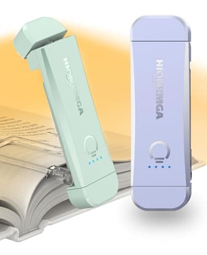 HIONXMGA USB Rechargeable Book Light,2 Pack Eye Caring Reading Light Clip on Book, 3 Colours & Stepless Dimming, Portable & Flexible,Perfect for Booklovers and Kids-Mint+Light Lilac