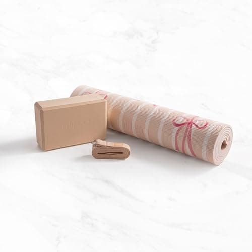 MYGA Yoga Starter Set - 6mm Non-Slip Yoga Mat, Yoga Block and Strap - Starter Kit for Beginners in Pilates, Exercise and Fitness - Choice of Design (Bows) — view 3