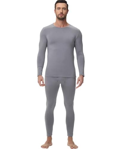 wirarpa Men's Thermal Underwear Set Long Johns Top & Bottom Light Grey M