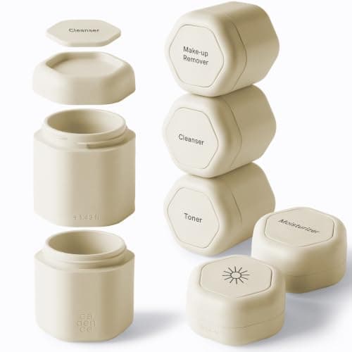 Cadence Travel Containers - Full Skincare Set - Magnetic Travel Capsules - 2 Small (0.56oz), 4 Medium Capsules (1.32oz), & Extender (1.43oz) with Multiple Labels for Better Organization - Sand