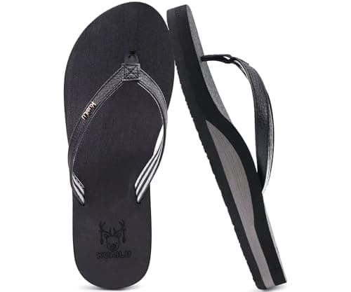 KuaiLu Flip Flops Women Fabric Arch Support Sandals Beach Thong Black 8