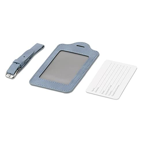 kwmobile Luggage Tags - 2X Synthetic Leather Name Address Cards for Travel Luggage, Suitcases - Blue Grey — view 3