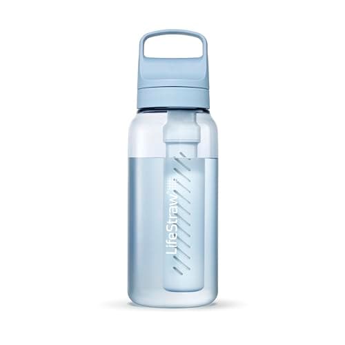 LifeStraw Go Series - BPA-free water bottle for travel and daily use removes bacteria, parasites and microplastics, improves taste, 1L 2 pack; Icelandic Blue and Aegean Sea — view 2