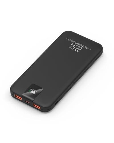 Odetrik Portable Charger 10000mAh 22.5W Power Bank, Fast Charging External Battery Pack with 3 Outputs & 2 Input, Type-C In/Out, LCD Display Slim Portable Phone Charger for Smartphone, Tablets (Black)