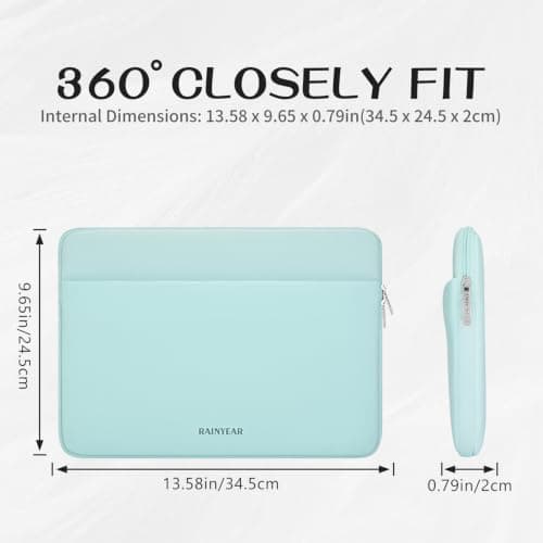 RAINYEAR 13.3-14 Inch Laptop Sleeve Soft Case with Front Pocket, Mint Green — view 5