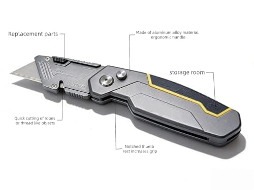 Heavy Duty Folding Utility Cutter Utility Multitool Pocket Tool with 3 pc Stainless Steel Replaceable Accessory with Belt Clip for Craft Tradesman Tool,Camping,Simple Repair — view 2