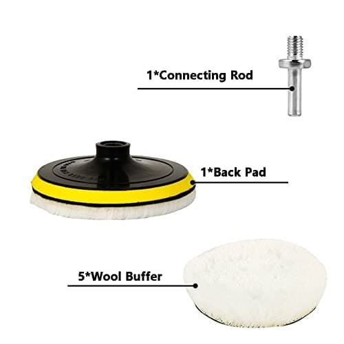 7 Pcs Wool Polishing Buffing Pads Kit 3 inch Polishing Wheel Discs with Hook & Loop Back Pad and M10 Drill Adapter, Drill Buffer Attachment for Auto Car Household Furniture Polishing Waxing Cleaning — view 2
