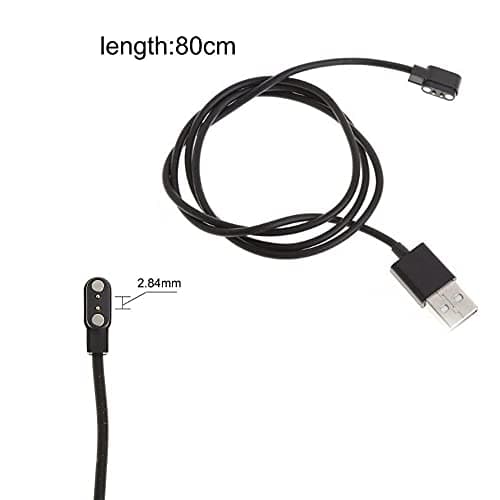 Smartwatch USB Magnetic Charging Cable – Universal Smart Watch Charger, 2 Pin 2.84mm Replacement Wire for Smartwatch, 80cm Black Cord — view 2