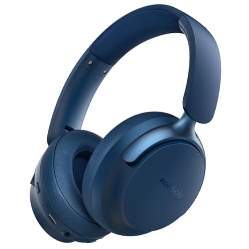 RORSOU B8 Bluetooth Headphones Over Ear, 6 EQ Music Modes and 50H Playtime Deep Bass Wireless Headphones with Mic, Lightweight Folding HiFi Stereo Headset for iPad/Travel/Tablet/PC/Home Blue