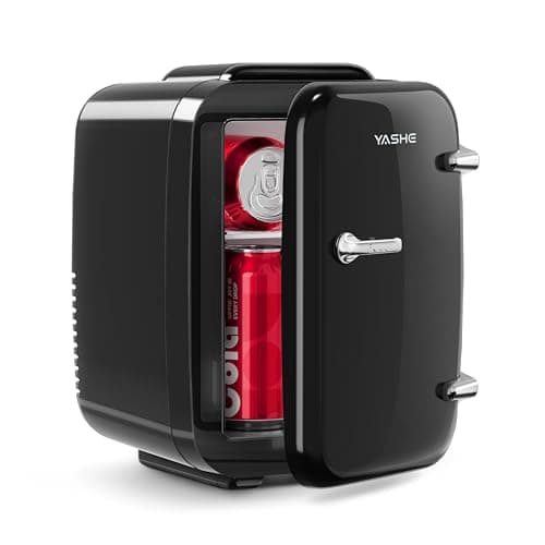 YASHE Mini Fridge, 4 Liter/6 Cans Portable Cooler and Warmer, AC/DC Power Small Fridge, Quiet Desk Skincare Fridge for Beauty Drinks Medicine, Mini Fridge for Bedrooms Office Dorm Car Travel, Black