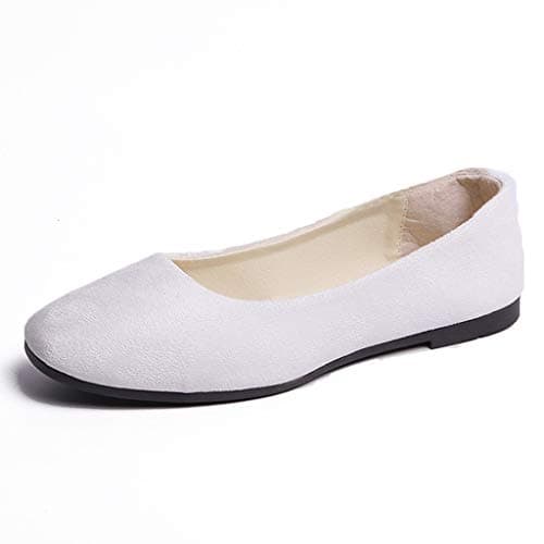 Women's Wide Width Flat Shoes Slip On Loafers Ladies Round Toe Low Top Suede Ballet Shoes Office Classic Dress Flats Lightweight Comfortable Travel Loafers White — view 6