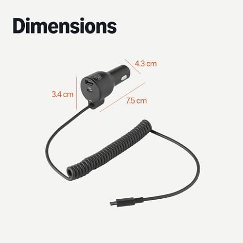 Amazon Basics Fast-Charging Car Charger for Phone and Tablet, 1 USB-C+1 USB-A +1 Built-in 1.5m Coiled Cable USB-C, 60w, Black — view 5