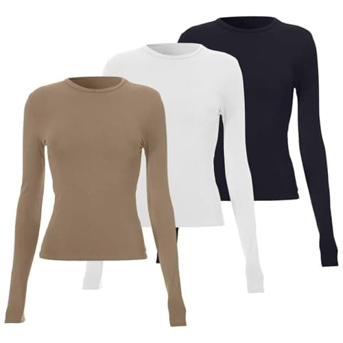 Womens Thermal Top 3 Pack Long Sleeve Tops for Women Soft Breathable Slim Fit Base Layer Shirt Ideal for Thermal Layering Casual Wear Women Long Sleeve Fitted Top