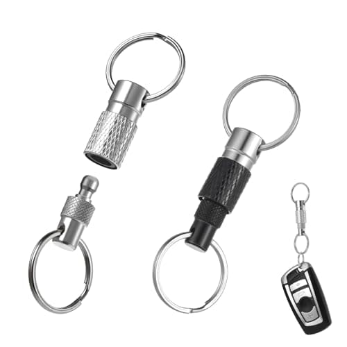 Quick Release Keyring, Detachable Keyring Quick Pull Apart Keychain with 2 Split Rings, Metal Quick Release Keyrings for Men Car Purse Bag Belt Accessories (Black Silver, 2Pack)