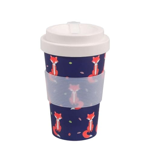 ECO CHIC Recycled Travel Coffee Cup 400ml Microwave Dishwasher Safe Plastic Travel Mug (Foxes Navy)