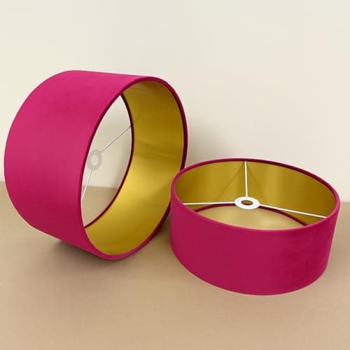 Plush Velvet Lampshade for Ceiling Shade, Table, Floor Lampshade with Brushed Gold Lining Handmade in The UK. (Hot Pink, Diameter 25 x 24cm Height)