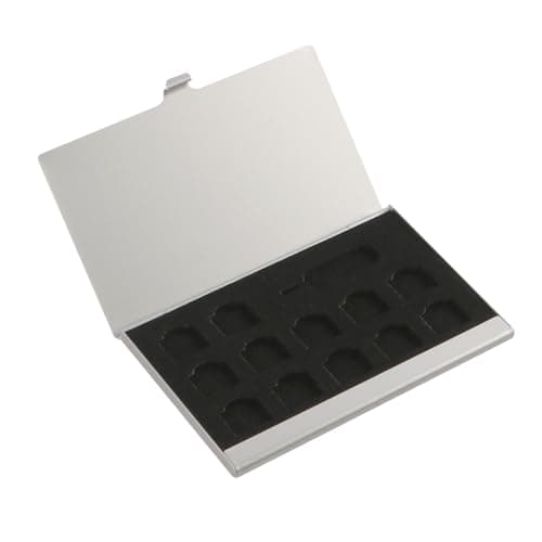 Laroal SIM Card Storage Box SD Card Holder Travel Case with 12 Slots for SIM and Memory Cards Silver Aluminum with Ejector Pin for Easy Card Organization
