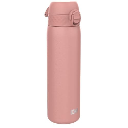 ION8 Lightweight Steel Water Bottle, 600 ml/20 oz, Non-Insulated, Leak Proof, Easy to Open, Secure Lock, Dishwasher Safe, Flip Cover, Fits Cup Holders, Carry Handle, Metal Water Bottle, Ash Rose Pink