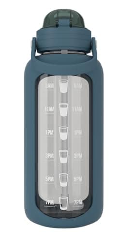 Be-Active Glass Water Bottle 2.2 Litre with Times to Drink - Borosilicate Glass – Motivational bottles - BPA Free (Blue) — view 3
