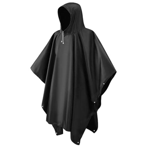 LEEPAT Waterproof Rain Poncho Adult Lightweight Reusable Hiking Rain Coat Jacket with Hood for Outdoor Hiking Camping Cycling Traveling (Black)