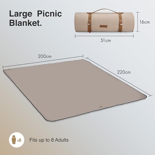 VonShef Picnic Blanket, Beige Herringbone, 200x220cm — view 3