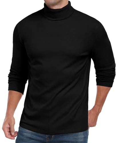 QIXING Men's Thermal Turtleneck Top, Long Sleeve Base Layer, Black, M — view 3