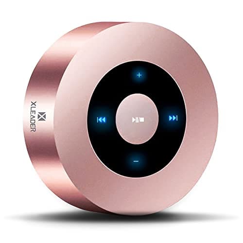 Xleader Mini Bluetooth Speaker (Travel Case Packed) with Aux input, Micro SD, Mic, Touch Design, Crystal Sound$Rich Bass, 12H Playtime, Small Portable, for iPhone Laptop Shower Office Gifts, Rose Gold