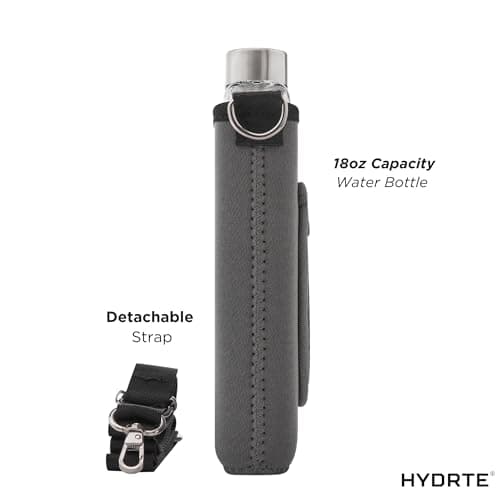 Hydrte Travel Mini Water Bottle with Strap & Sleeve – 500ml BPA-Free Slim Flat Reusable Water Bottle, Leak Proof (Slate Grey) — view 6