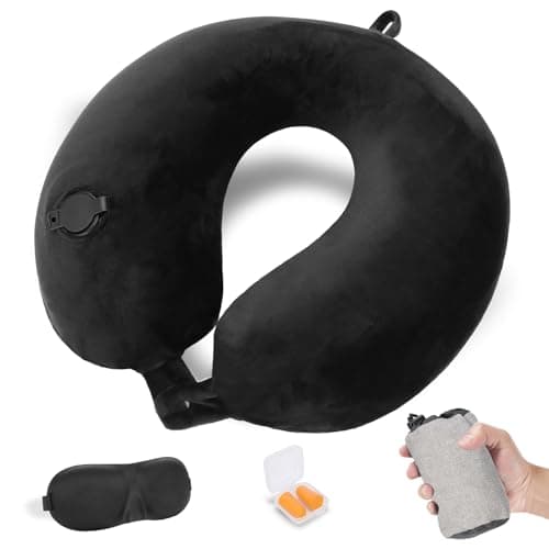 Cirorld Inflatable Travel Pillow, Blow up Neck Pillow for Travel, Lightweight Inflatable Travel Pillow for Airplane with Eye Mask and Earplugs—Travel Essentials for Flying, Black