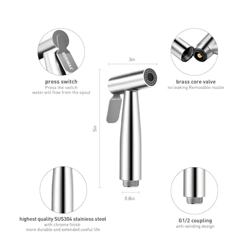 WEIDMAX Handheld Bidet Douche Shower Spray for Toilet, Stainless Steel Bidet Shattaf Sprayer Kit Bathroom Cloth Diaper Washer Shower Head for Personal Hygiene — view 2