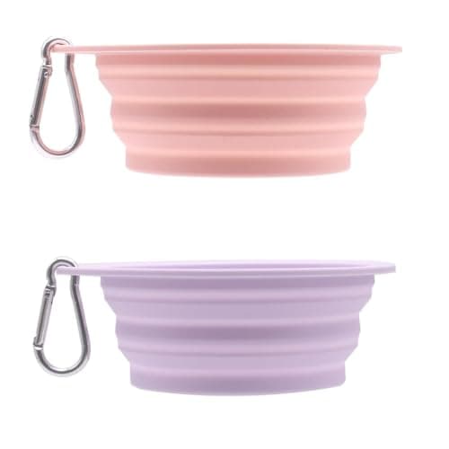 2 Pack Collapsible Dog Bowl, Foldable Silicone Dog Water Bowl, Portable Travel Dog Bowl For Food And Water, Non Slip Collapsible Bowl For Outdoor Walking Hiking And Training Pets (Pink+Purple)