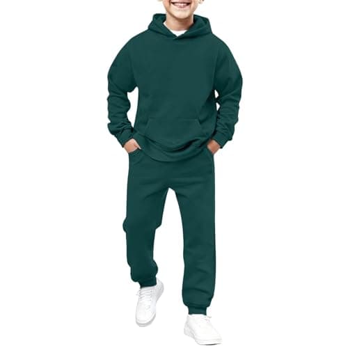 Kids Tracksuit Full Set 2 Piece Sport Outfit Boys Girls Long Sleeve Hoodie Sweatshirts and Loose Sweatpants Bottom Jogging Pants Activewear Track Suit (Blackish Green, 6-7 Years) — view 4