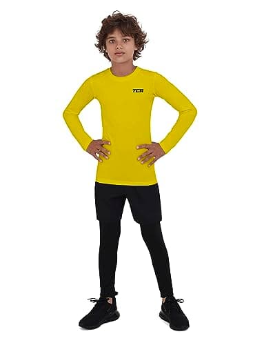 TCA Men's HyperFusion Compression Base Layer Top Long Sleeve Under Shirt - Crew Neck - Sonic Yellow, M — view 2